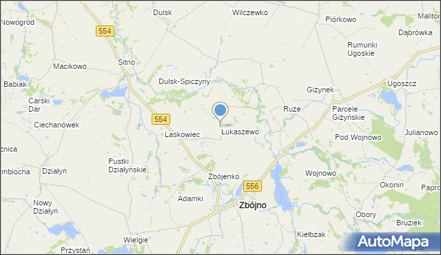mapa Łukaszewo, Łukaszewo gmina Zbójno na mapie Targeo