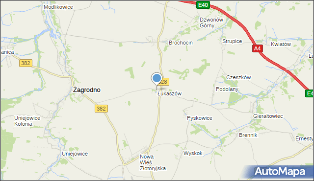 mapa Łukaszów, Łukaszów gmina Zagrodno na mapie Targeo