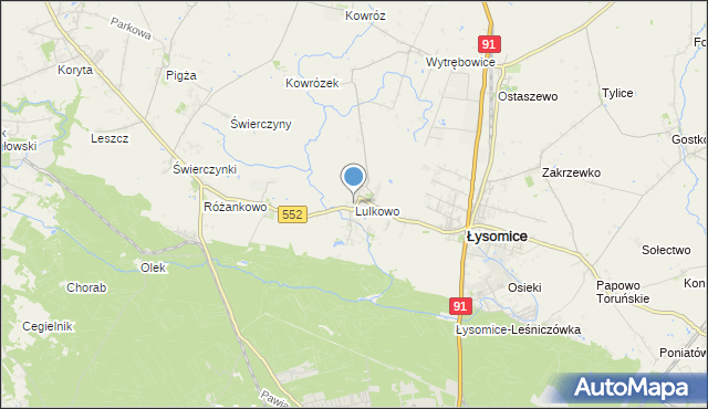 mapa Lulkowo, Lulkowo gmina Łysomice na mapie Targeo