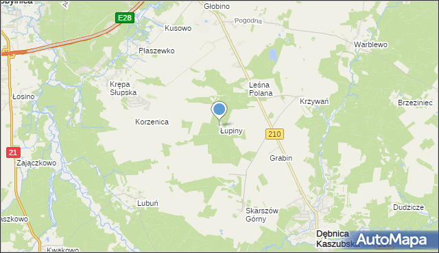 mapa Łupiny, Łupiny gmina Słupsk na mapie Targeo