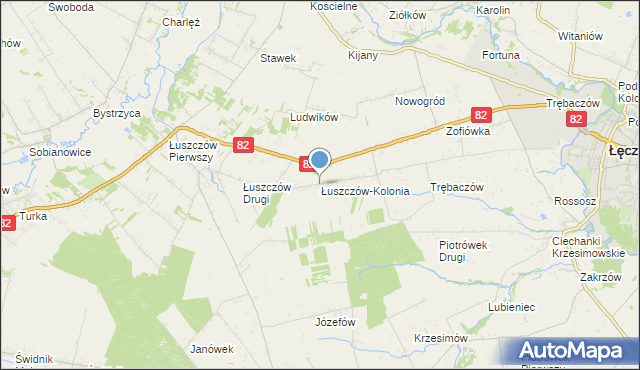 mapa Łuszczów-Kolonia, Łuszczów-Kolonia gmina Łęczna na mapie Targeo