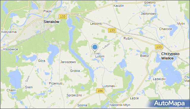 mapa Lutom, Lutom gmina Sieraków na mapie Targeo