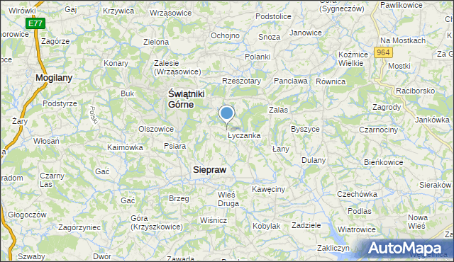 mapa Łyczanka, Łyczanka gmina Siepraw na mapie Targeo