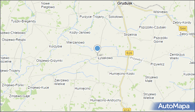 mapa Łysakowo, Łysakowo gmina Grudusk na mapie Targeo