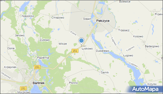 mapa Łyskowo, Łyskowo gmina Pełczyce na mapie Targeo