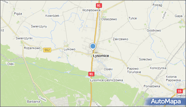mapa Łysomice, Łysomice powiat toruński na mapie Targeo