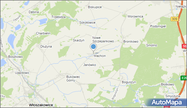 mapa Machcin, Machcin gmina Śmigiel na mapie Targeo