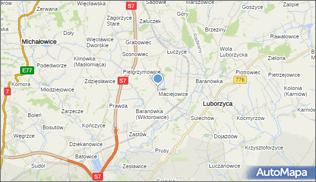 mapa Maciejowice, Maciejowice gmina Kocmyrzów-Luborzyca na mapie Targeo