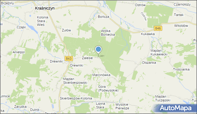 mapa Majdan-Zalesie, Majdan-Zalesie na mapie Targeo