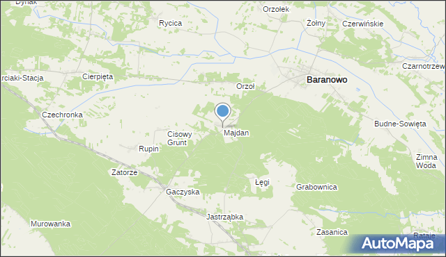 mapa Majdan, Majdan gmina Baranowo na mapie Targeo