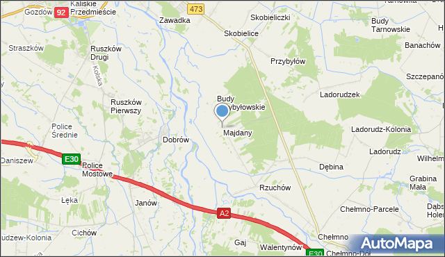 mapa Majdany, Majdany gmina Dąbie na mapie Targeo