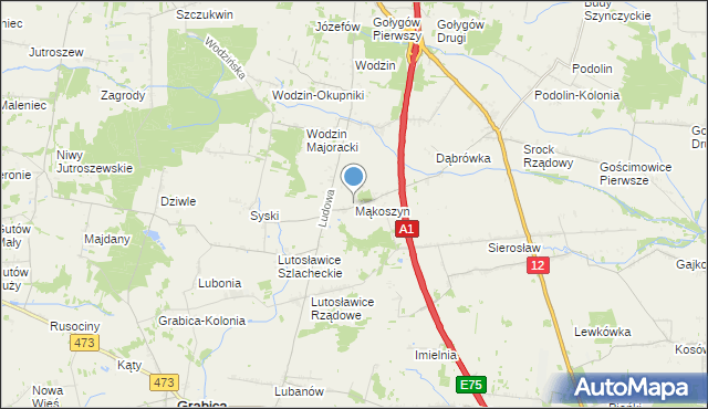 mapa Mąkoszyn, Mąkoszyn gmina Tuszyn na mapie Targeo