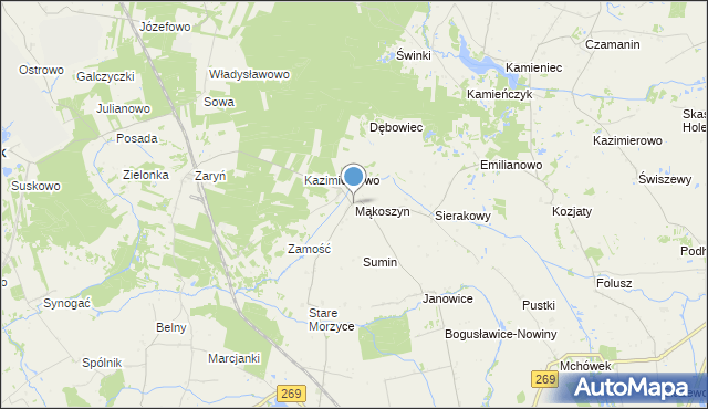 mapa Mąkoszyn, Mąkoszyn gmina Wierzbinek na mapie Targeo