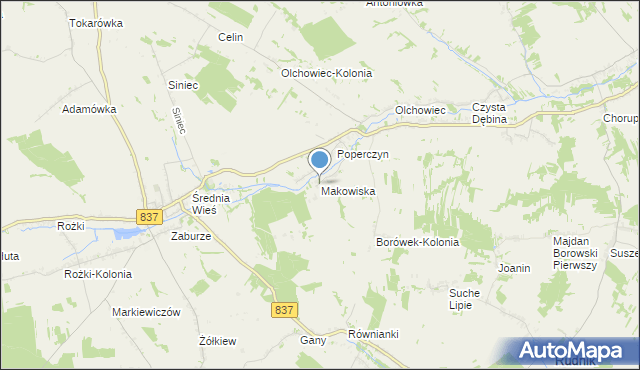 mapa Makowiska, Makowiska gmina Żółkiewka na mapie Targeo