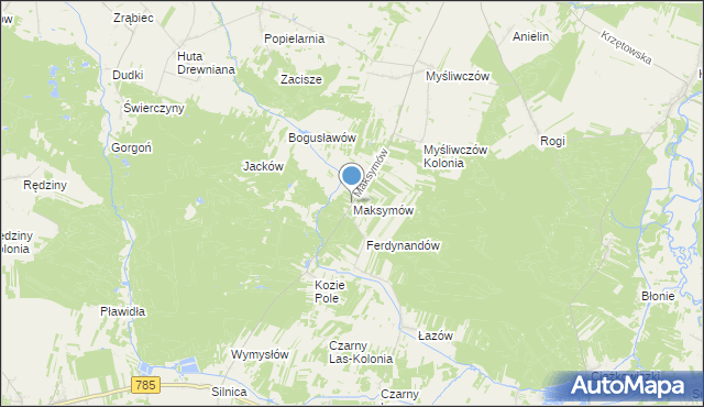 mapa Maksymów, Maksymów gmina Wielgomłyny na mapie Targeo