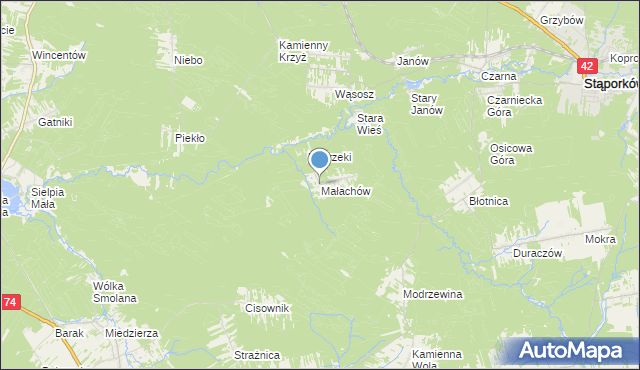 mapa Małachów, Małachów gmina Końskie na mapie Targeo