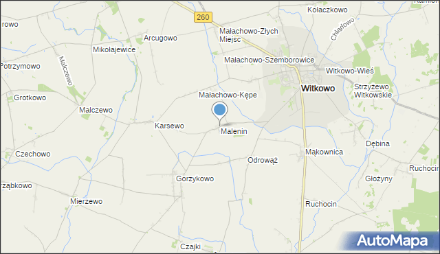 mapa Malenin, Malenin gmina Witkowo na mapie Targeo