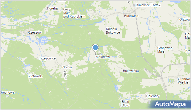 mapa Malerzów, Malerzów na mapie Targeo