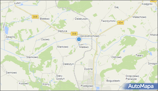 mapa Malewo, Malewo gmina Gostyń na mapie Targeo
