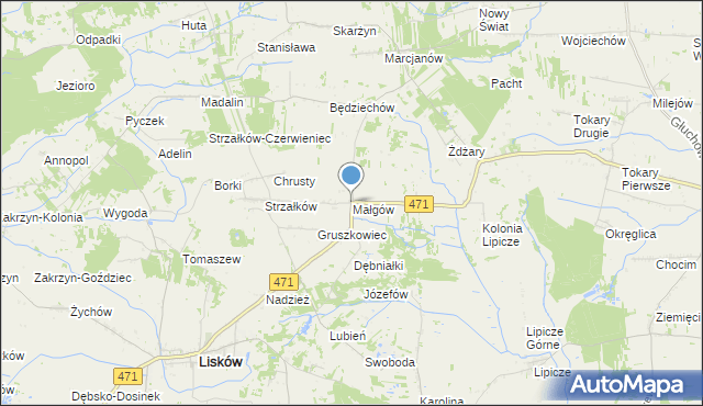 mapa Małgów, Małgów gmina Lisków na mapie Targeo