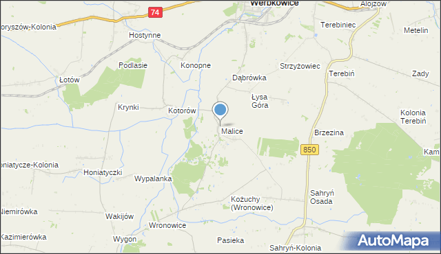 mapa Malice, Malice gmina Werbkowice na mapie Targeo