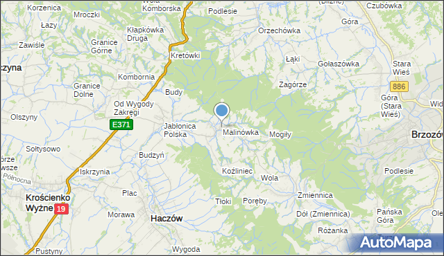 mapa Malinówka, Malinówka gmina Haczów na mapie Targeo