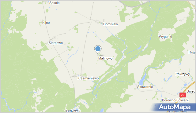 mapa Malinowo, Malinowo gmina Czarne na mapie Targeo