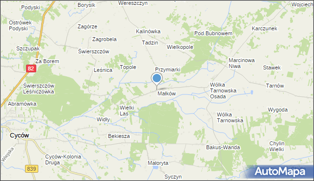 mapa Małków, Małków gmina Cyców na mapie Targeo