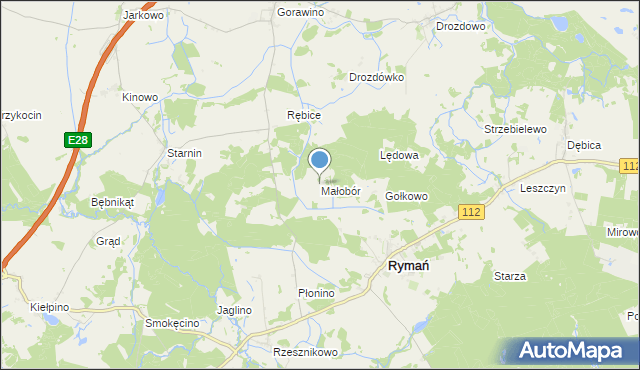 mapa Małobór, Małobór gmina Rymań na mapie Targeo
