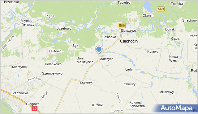 mapa Małszyce, Małszyce gmina Ciechocin na mapie Targeo