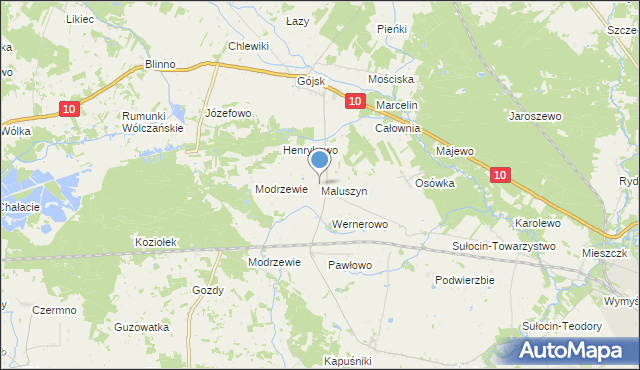 mapa Maluszyn, Maluszyn gmina Szczutowo na mapie Targeo