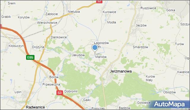 mapa Maniów, Maniów gmina Jerzmanowa na mapie Targeo