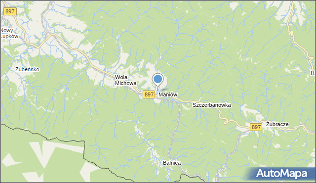 mapa Maniów, Maniów gmina Komańcza na mapie Targeo