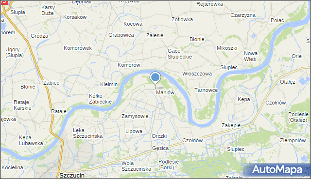 mapa Maniów, Maniów gmina Szczucin na mapie Targeo