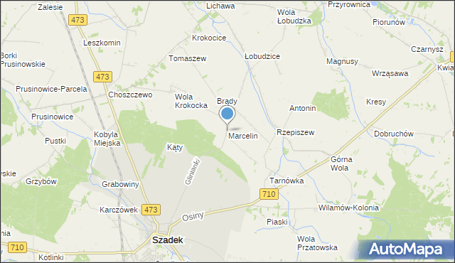 mapa Marcelin, Marcelin gmina Szadek na mapie Targeo