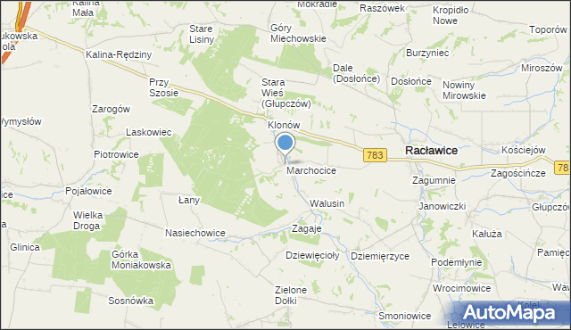 mapa Marchocice, Marchocice gmina Racławice na mapie Targeo