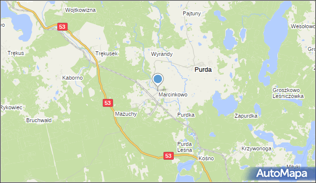 mapa Marcinkowo, Marcinkowo gmina Purda na mapie Targeo