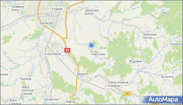mapa Marcinów, Marcinów gmina Kłodzko na mapie Targeo