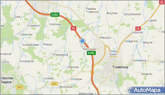 mapa Marcinowo, Marcinowo gmina Trzebnica na mapie Targeo