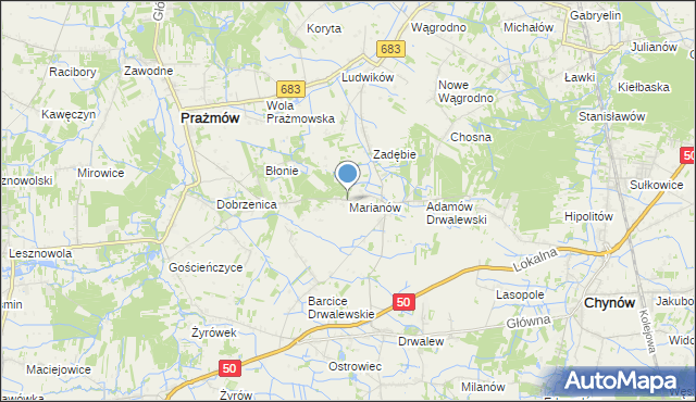 mapa Marianów, Marianów gmina Chynów na mapie Targeo