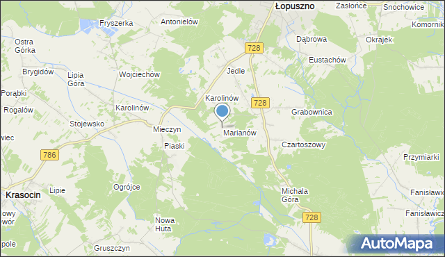 mapa Marianów, Marianów gmina Łopuszno na mapie Targeo