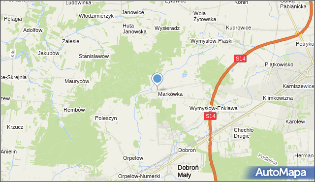 mapa Markówka, Markówka gmina Dobroń na mapie Targeo
