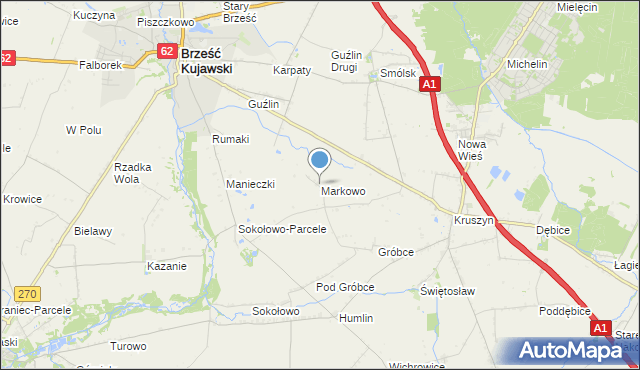 mapa Markowo, Markowo gmina Włocławek na mapie Targeo