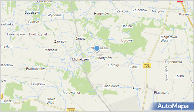 mapa Martynów, Martynów gmina Chynów na mapie Targeo