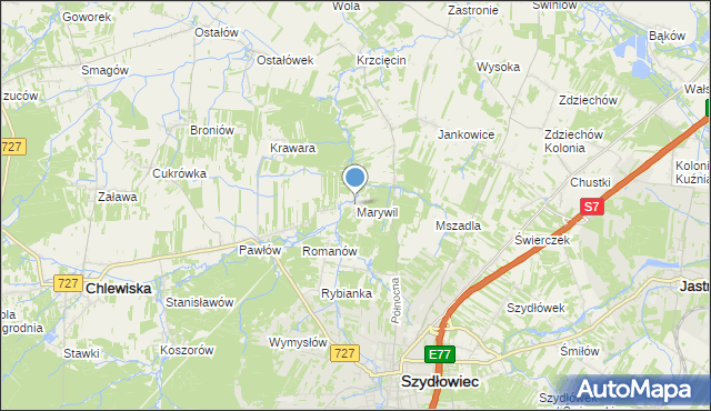 mapa Marywil, Marywil gmina Szydłowiec na mapie Targeo