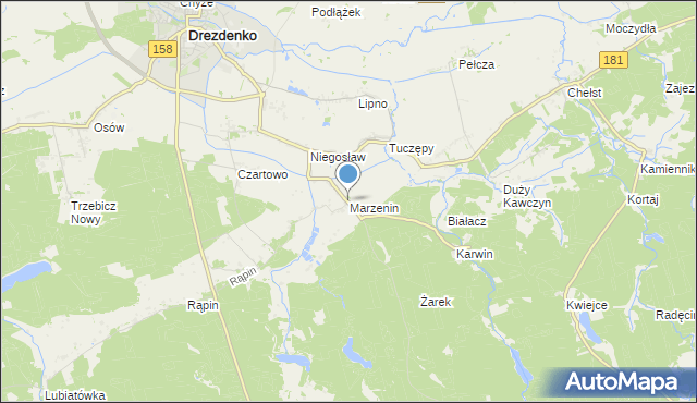 mapa Marzenin, Marzenin gmina Drezdenko na mapie Targeo