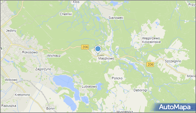 mapa Maszkowo, Maszkowo gmina Sianów na mapie Targeo