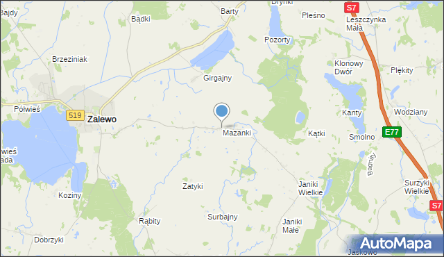 mapa Mazanki, Mazanki gmina Zalewo na mapie Targeo