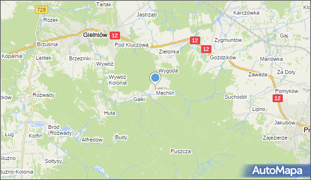 mapa Mechlin, Mechlin gmina Gielniów na mapie Targeo