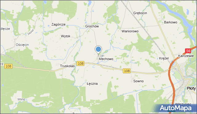 mapa Mechowo, Mechowo gmina Płoty na mapie Targeo